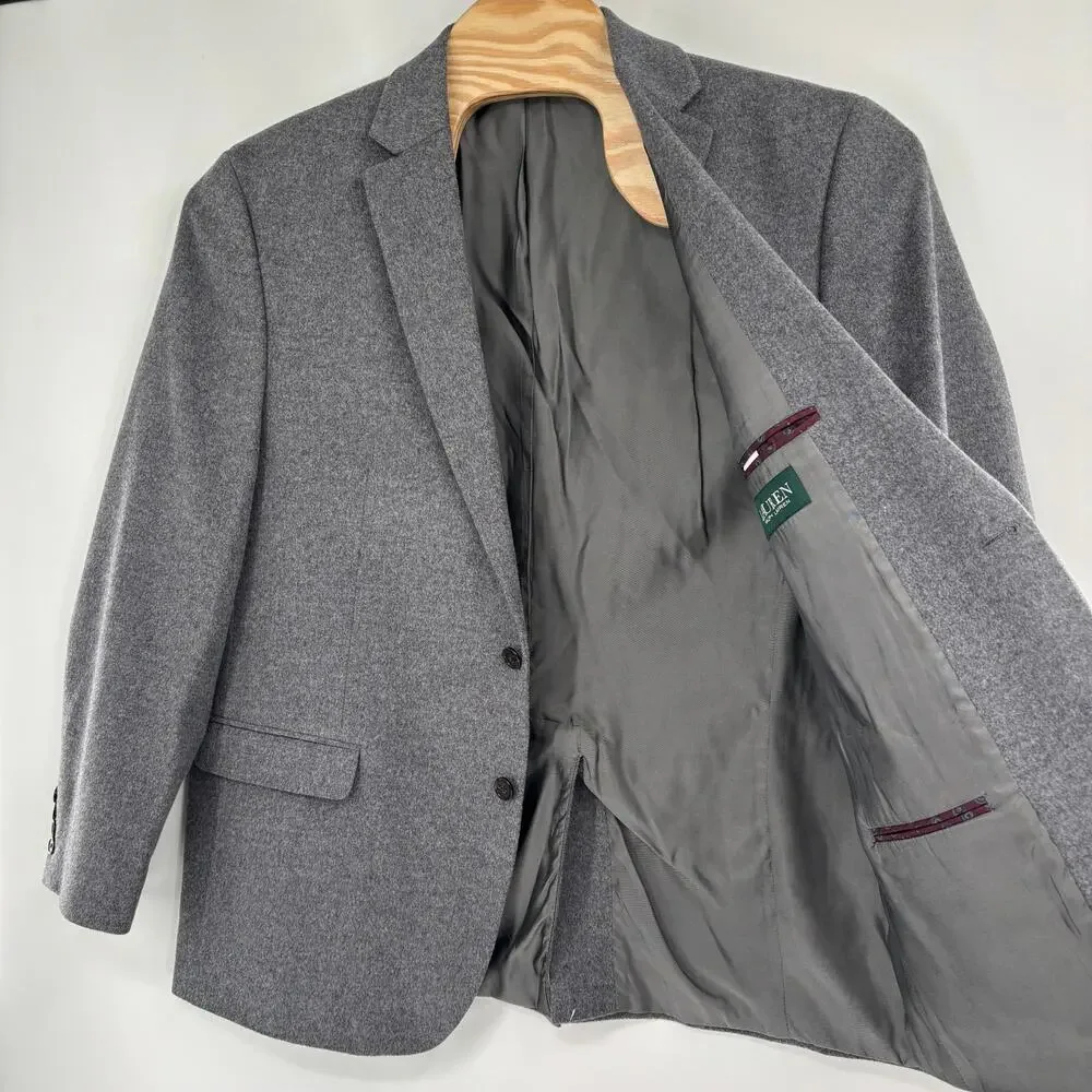 Lauren Ralph Lauren Mens‎ 46L Gray Wool Silk Cashmere Blend 2 Button Blazer